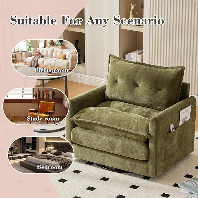 Swivel Accent Chair Set of 2 Modern Swivel Barrel Chair for Living Room 360 Degree Comfy Square Accent Barrel Chair Upholstered Sofa Armchair for BedroomReading Chenille Olive Green