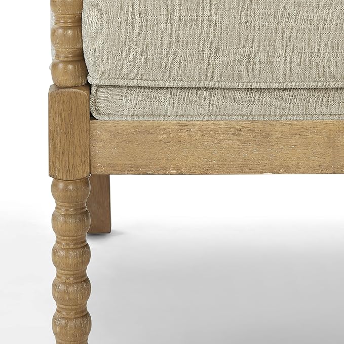 Morden Fort Linen Fabric Spindle Accent Chair with Wood Frame French Style Accent Chairs with Padded Spring Seat and Armrest Pads Brushed Base for Living Room Bedroom Farmhouse Office Balcony(Beige)