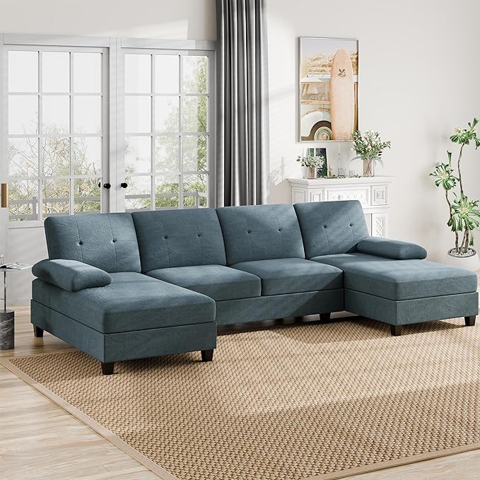 Walsunny Sectional Couches for Living Room Convertible U-Shaped Sofa Couch with Double Chaise 4 Seat Sofa Set Modular Sectional Sofa for Living Room Apartment Bedroom Dark Grey