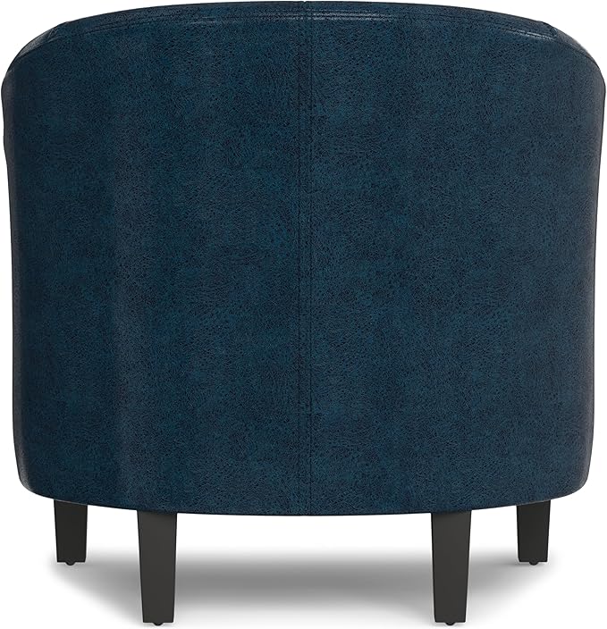 SIMPLIHOME Austin Tub Chair - 30 inch Wide Upholstered Faux Leather Contemporary Accent Chair in Distressed Dark Blue for Living Room or Office with High Arms Removable Cushion and Curved Backrest