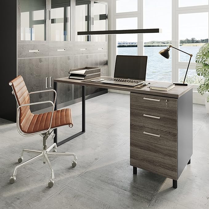 Modern Design Milano Office Computer Desk with 3 Locking Drawers 48 Inch Grey and Black Industrial Wood Desk with Filing Drawer and Storage by Crafts and Comfort