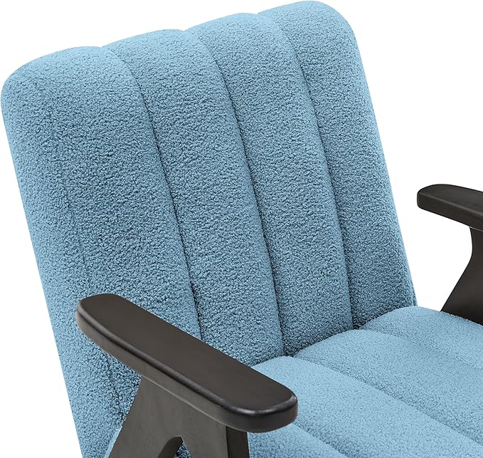Roundhill Furniture Rella Modern Teddy Sherpa Accent Chair with Espresso Wood Frame Blue