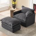 Oversized Chair with Ottoman Upholstered Comfy Single Sofa Chaise Lounge Chair Indoor for Reading Living Room Bedroom Office(Linen Black)