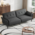 89” Futon Sofa BedComfy Futon Couch Bed with 2 Square PillowsConvertible Sleeper Sofa with Adjustable Backrest&amp Armrests Modern Loveseat Sleeper for Living Room Bedroom Linen Dark Gray