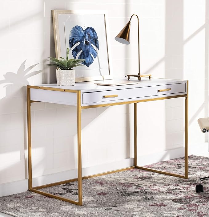 Safavieh Home Office Elodie Modern White and Gold 1-drawer Desk