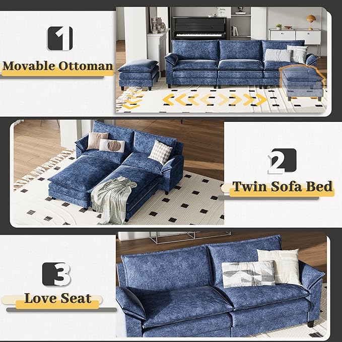 Flamaker Modular Sectional Loveseat Sofa Couch Fabric Small Love-Seat Sofa Cloud Couch with Comforts 2-Seat Sectional Sofa Couches for Apartment Bedroom Small Space(Blue)