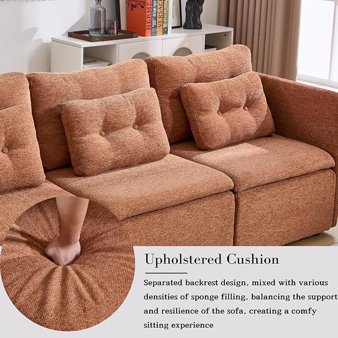 DUOMAY Modern Chenille Convertible Sectional Sofa 82.5 Wide Modular Couch with Deep Seat Upholstered U-Shaped Lounge Sofa with 2 Ottomans for Living Room Bedroom Brown