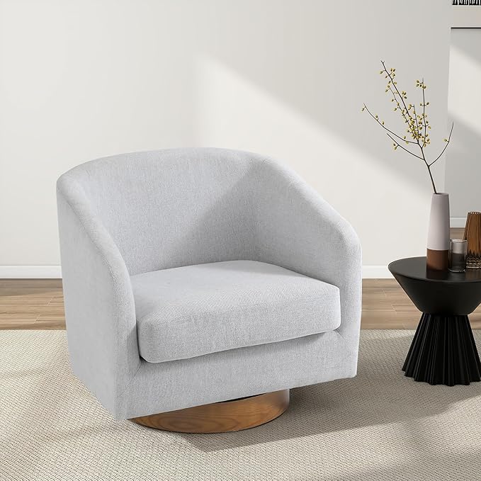 Swivel Barrel Chair Modern Round PU Leather Accent Armchair for Living Room Bedroom Oversized Comfy Club Reading Chairs for Adults (Chenille Beige Set of 2)
