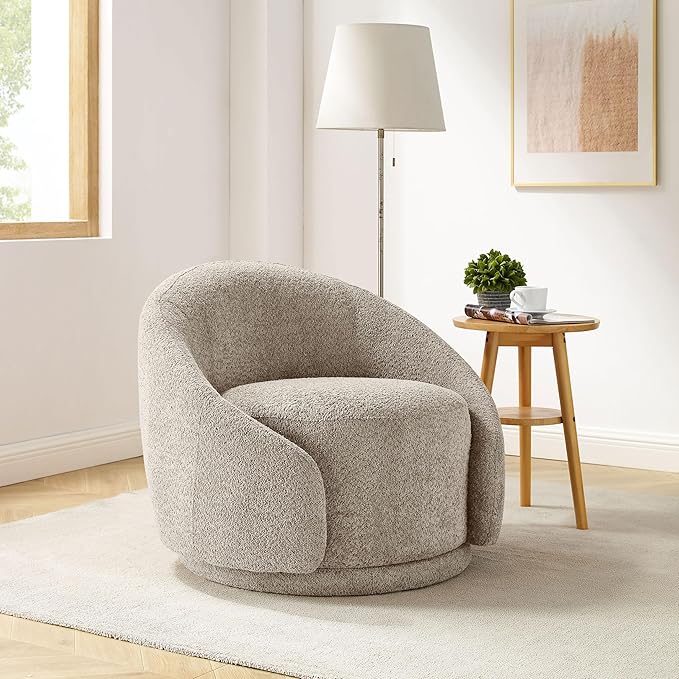 VANOMi 360 Degree Swivel Barrel Chair Modern Living Room Chairs with Armrest Cozy Reading Chair for Adults Small Space Living Room Camel
