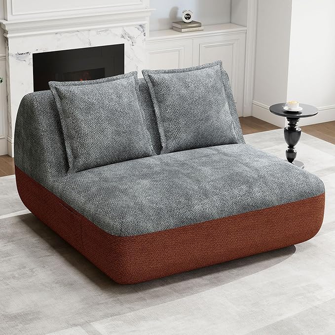 Hobestluk Small Couches for Small Spaces42” Mini Loveseat Sofa 2-Seater Armless Sofa Chair with Side Pocket for Living RoomBedroomDormOffice (Terracotta+Grey)