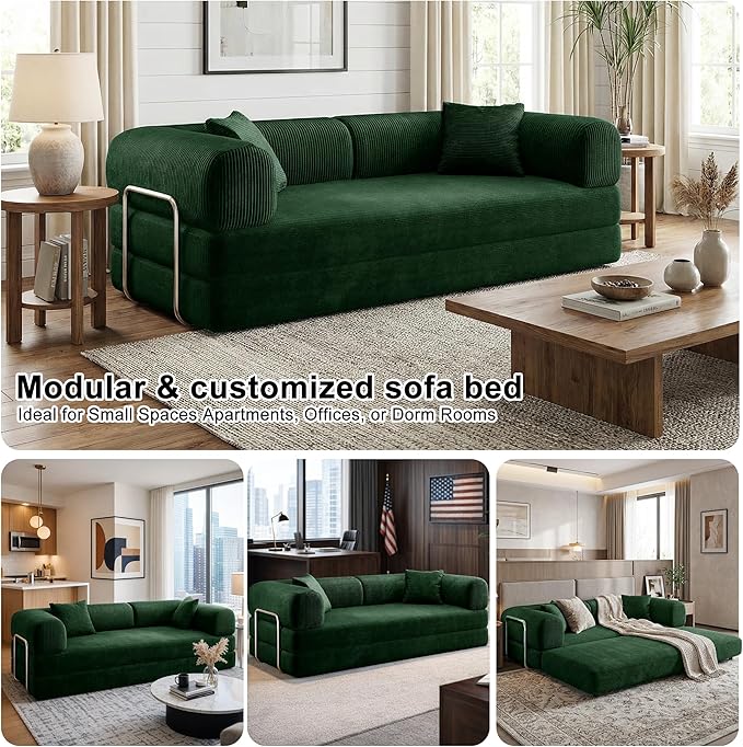 78 Inch Folding Convertible Sofa Bed 4-in-1 Oversized Cloud Corduroy Upholstered Boneless Couch Loveseat Sleeper with Pull Out Bed Modular Futon Floor Sofa Couch for Living Room Bedroom Lounge