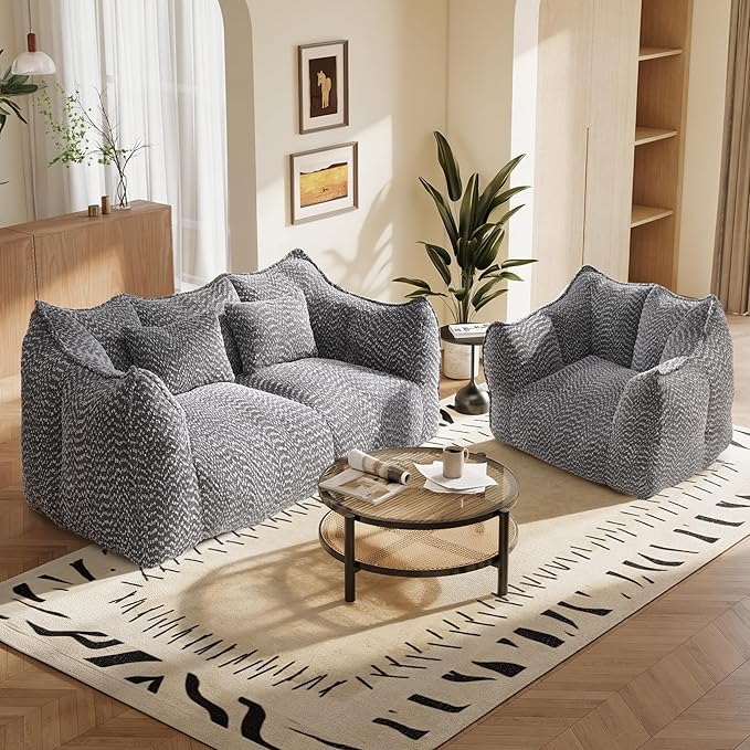 3 Piece Sofa Set 73.2 Inch Loveseat Sofa and 2 Units 47.2 Inch Single Sofa Comfy Chairs with Scratch-Resistant Pet-Friendly Chenille No Assembly Required Light Grey