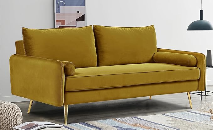 Kent Modern Sofa European Style Velvet Living Room Furniture with Tapered Legs Vintage Flair and Sleek Design Couch Greenish Yellow