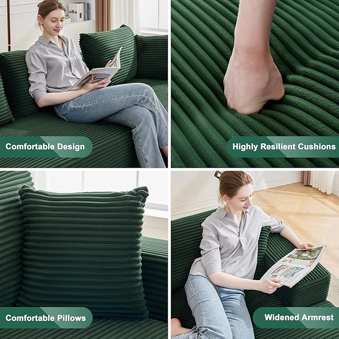 110” Cloud Sectional Couch Boneless Sofa for Living Room Modular Sectional Sofa with Deep Seat Comfy Fluffy Couch with L-Shaped Chaise No Assembly Required (Right-Facing Chaise Green)