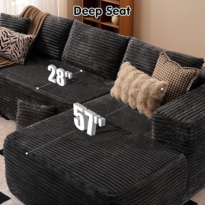 ovios 104 Cloud Sectional Couch with L-Shape ChaiseModern Modular Sofa with Deep Seat Upholstered Couches for Living Room BedroomNo Assembly Required Grey (Plush Corduroy Fabric)