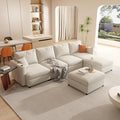 kevinplus 123'' Modular Sectional Sofa Couch with Storage Space &amp Ottoman for Living Room Modern Upholstered U-Shape Sectional Sofa Couch 4-Seat Free Combination Chenille Fabric Antique White