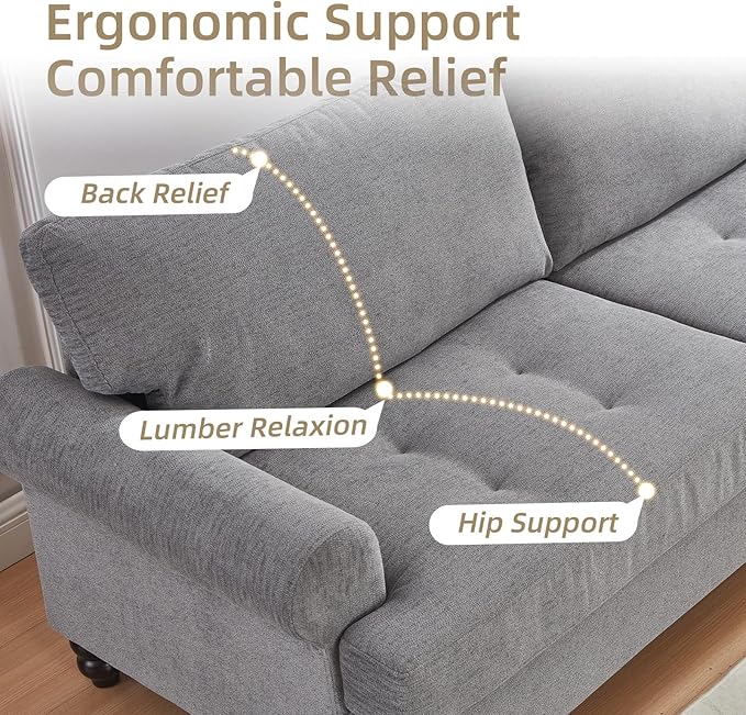 81” Sofa Couch with Storage Mid Century Modern Decor Loveseat Couches for Living Room Button Tufted Upholstered Small Couch for Bedroom Apartment (Gray)