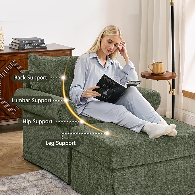 35.82 Accent Chair with Ottoman Set Upholstered Living Room Chairs for Reading Chair with Chaise Lounge Chairs Indoor Comfortable Armchair for Bedroom (Green 35.82)