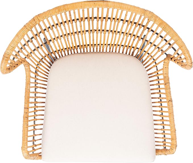 SAFAVIEH Home Collection Lenu Rattan White Cushion Accent Chair Natural/Black (ACH6510B)