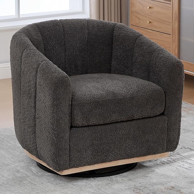 Aoiy &amp Wifon 32.33 W Swivel Barrel Accent Chair Round Living Room Swivel Chair Boucle Charcoal