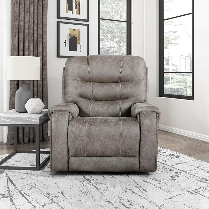 Lexicon Manual Recliner Chair Home Theater Seating Recliner Armchair Polished Microfiber Wall Hugger Manual Reclining Sofa Chair for Living Room/Office/Apartment Grayish Brown