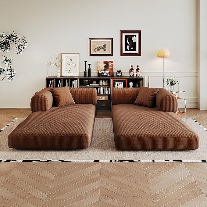 79 Inch Convertible Sleeper Sofa Bed with Cylindrical PillowOversized Corduroy Upholstered Boneless CouchLove Seat Floor Sofas Living RoomApartmentOffice-Brown