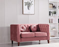 Kittleson Classic Chesterfield Velvet Loveseat Sofa with Elegant Button Tufted Backrest Square Legs High-Density Foam &amp Accent Pillows 2 Seater Couch for Living Room Love Seat Rose