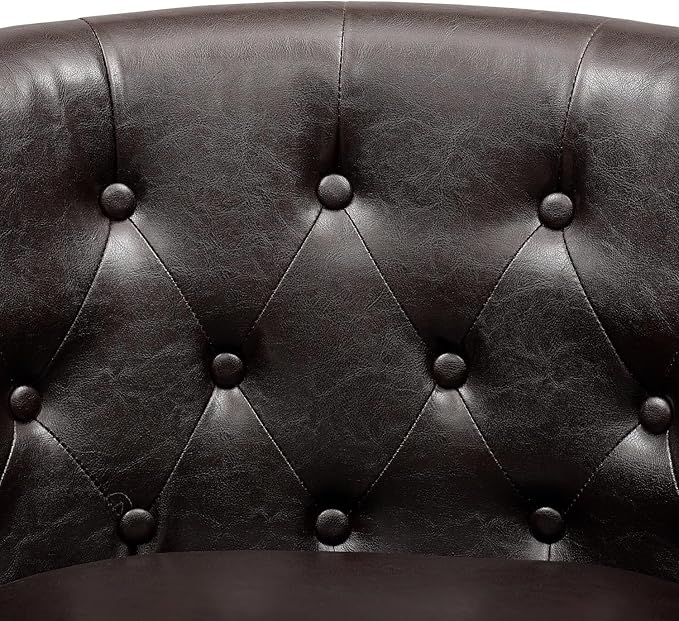 Naomi Home Emma Faux Leather Armchair Modern Tufted Barrel Accent Chair with Wooden Legs Wide Seat &amp Supportive Back for Living Room Bedroom or Office - Espresso