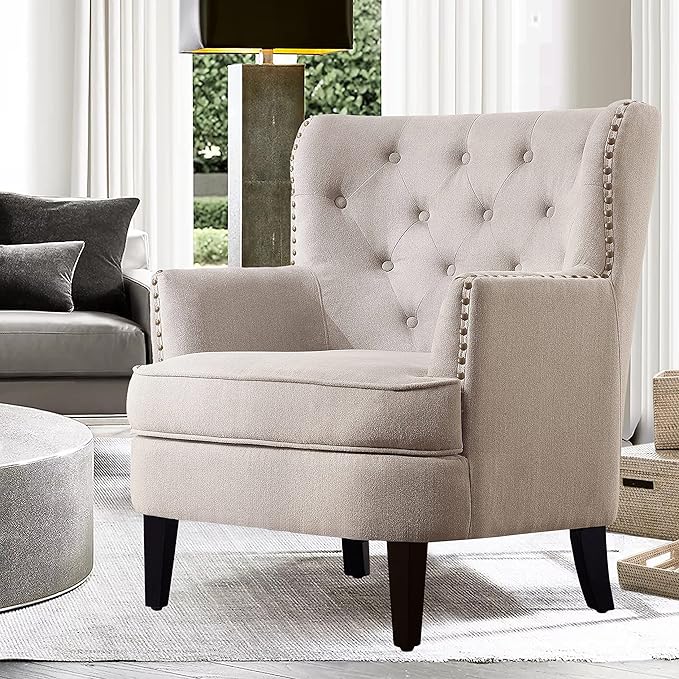 Rosevara Atlas Mid-Century Modern Accent Chair - Upholstered Tufted Armchair with Soft Cushion for Living Room Bedroom &amp Small Spaces