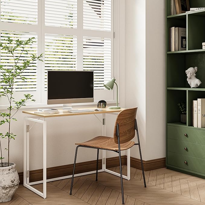 Folding Desk - 31.5 Wood Top Foldable Desk for Small Spaces | No Assembly Required Compact Desk for Home Office Writing and Study