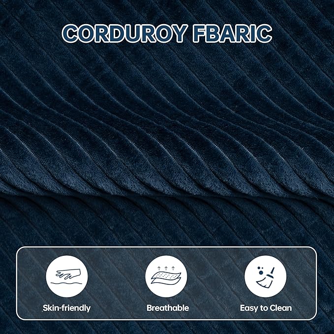 Cloud Single SofaChaise Lounge Chair with Cup Holder &amp Side PocketElevated Seat HeightNo Assembly RequiredBoneless Corduroy Chair for Small SpaceBedroomOffice (Blue Single Sofa)