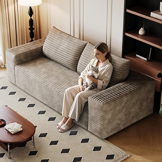 63 Cloud Loveseat Boneless Sofa Couch in a Box No Assembly Required 2 Seater Foam Compression Couches Modern Living Room Floor Sofa Couch Corduroy Small Love Seat