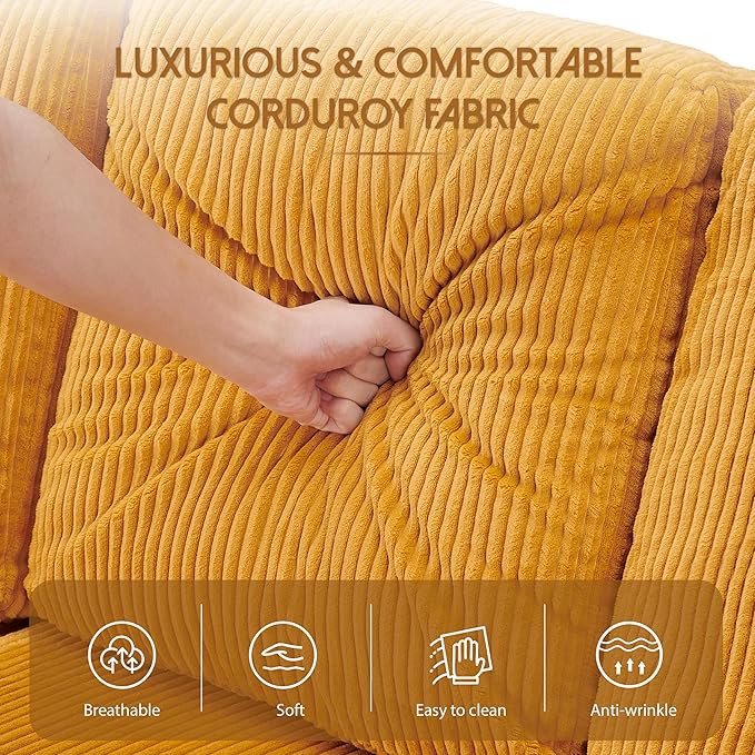 Convertible Sectional Sofa Couch 71 Corduroy Fabric Modern 3 Seater L-Shaped Sofa with Reversible Chaise &amp Seats Storage Deep Seat Sleeper Couch for Living Room Small Spaces Yellow