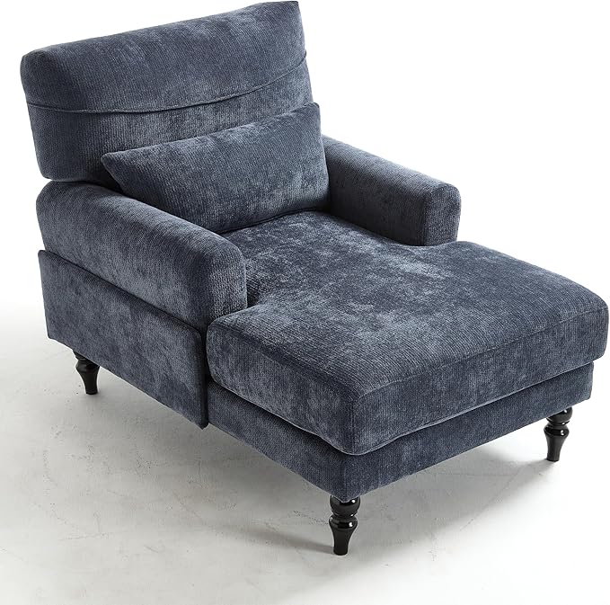KEIKI Chaise Lounge Chair Indoor Modern Leisure Sleeper Sofa Chair w/Double Deep Cushion Accent Upholstered Reading Side Armchair Recliner Arm Chairs for Living Room &amp Bedroom Easy Assembly B