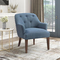 Lexicon Modern Accent Chair Textured Fabric Upholstered Arm Chair with Button Tufted Back Sloped Flared Arms and Wooden Legs for Living Room/Bedroom Blue