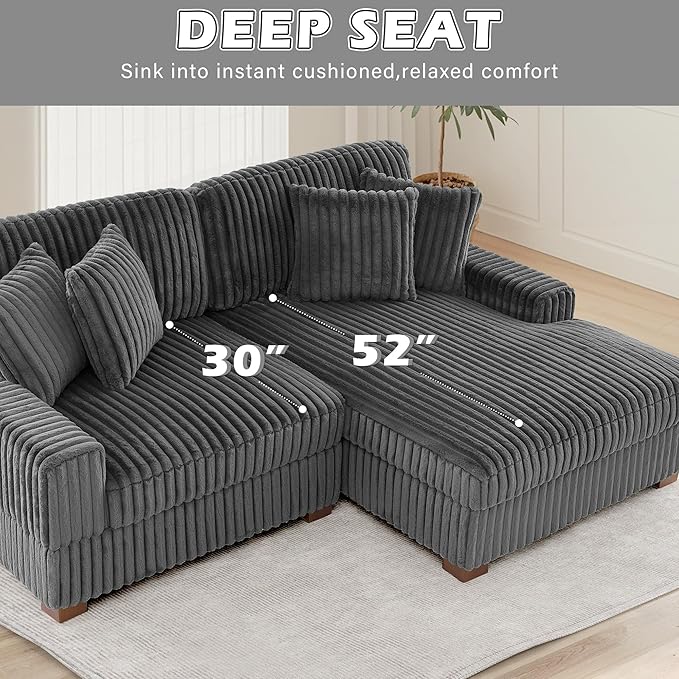 Cloud Sectional Couch with L-Shape Chaise Modern Modular Sofa with Deep Seat Upholstered Couches for Living Room Bedroom Grey