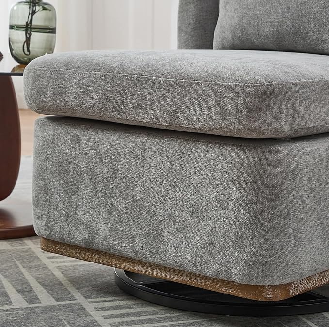 Swivel Accent Chair for Living Room25.2 Modern Chenille 360° Rotating Armless Chair with Metal BaseUpholstered Seat &amp PillowReading Chair for Office &amp Bedrooms (Gray)