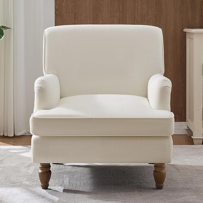 Merax Modern Mid Century Upholstered Living Room Sofa Chair Cozy Fabric Accent Armchair with Sturdy Legs Easy Assemble Cream