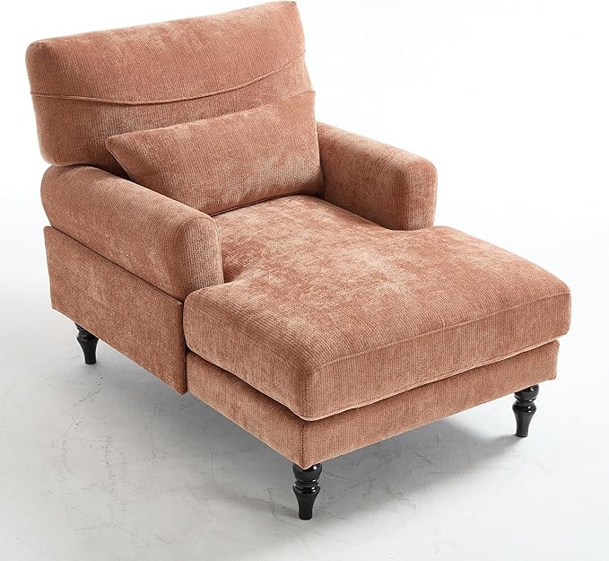 KEIKI Chaise Lounge Chair Indoor Modern Leisure Sleeper Sofa Chair w/Deep Cushion Accent Upholstered Reading Side Armchair Recliner Arm Chairs for Living Room &amp Bedroom Easy Assembly Orange