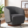 Boucle Swivel Accent Chair No Assembly Upholstered Armchair with Rubberwood Base 360° Rotating Barrel Chair for Living Room Bedroom Apartment &amp Reading Nook (1 Grey)