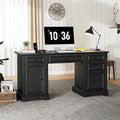 Vipbear 60 Farmhouse Executive Desk with Drawers and Cabinet Embossed Texture Wood Home Office Desk Rustic Computer Writing Desk Workspace for Work Study Writing Black