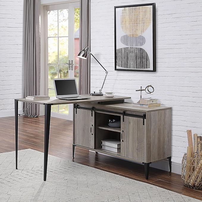 Grey Oak Sliding Barn Door Writing Desk for Spacious Home Office Maximize Workspace Cable Management