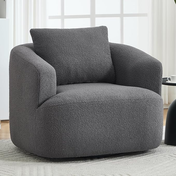 Upholstered Swivel Barrel Chair 31 Wide Modern Fabric Ergonomics Single Sofa Chair Living Room Bedroom Accent Chair Comfy Club Swivel Chair (Dark Gray)