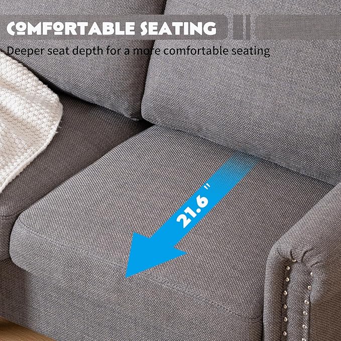 J.C.UP 57'' Loveseat Sofa CouchSmall Couches for Living Room with Linen FabricComfy Upholstered Love Seat Sofa Couches for Bedroom with Solid Wood Legs2 Seater mini Modern Couch for Small Spaces