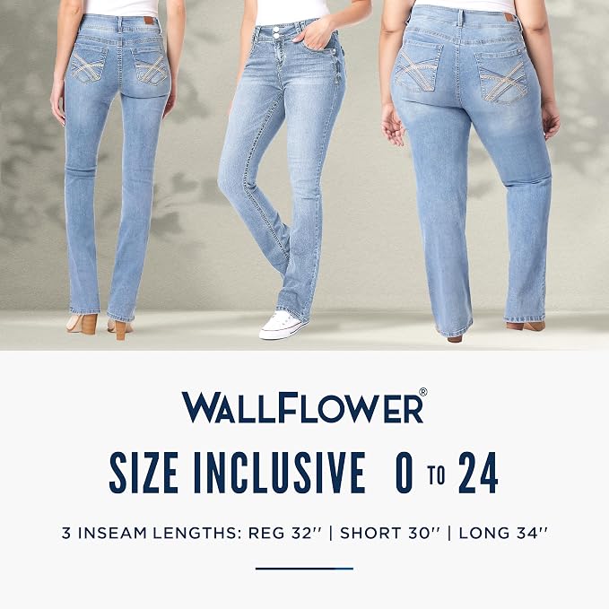 WallFlower Luscious Curvy Bootcut Jeans for Women Mid-Rise Insta Stretch Denim Size-Inclusive Juniors Jeans