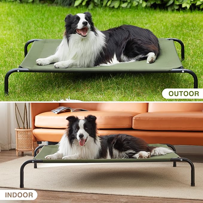 Love's cabin Elevated Cooling Dog Bed for Large Dogs Portable Indoor &amp Outdoor Raised Pet Dog Cat Cot Durable Summer Frame with Breathable Mesh Olive Green 48 inches
