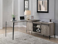Penau Gray Oak and Black Finish Writing Desk with Spacious Cabinet Stylish Home Office Desk Durable Composite Wood Ample Storage Solution