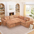 L-Shaped Boneless Modular Sectional Cloud Couches 7 Seat Modular Boucle Floor Foam Boneless Sofa Couch with Ottomans Headrest Pillows and Removable Cushions