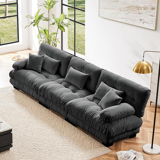 Modular Sectional Sofa Comfy Sofa Cloud Couch 3 Seater Couch for Living Room Modern Oversized Sleeper Deep Seat with 5 Pillows Chenille Gray