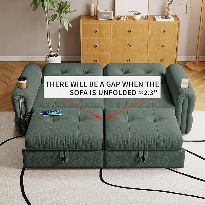Queen Sofa BedConvertible Loveseat Sleeper SofasCouch with Pull Out BedPullout Couch Bed for Small SpaceQueen Sleeper Sofa Couches for Living RoomApartment &amp Guest Room Green | USB Port Cup